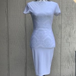 White short sleeve dress w/ slit down back